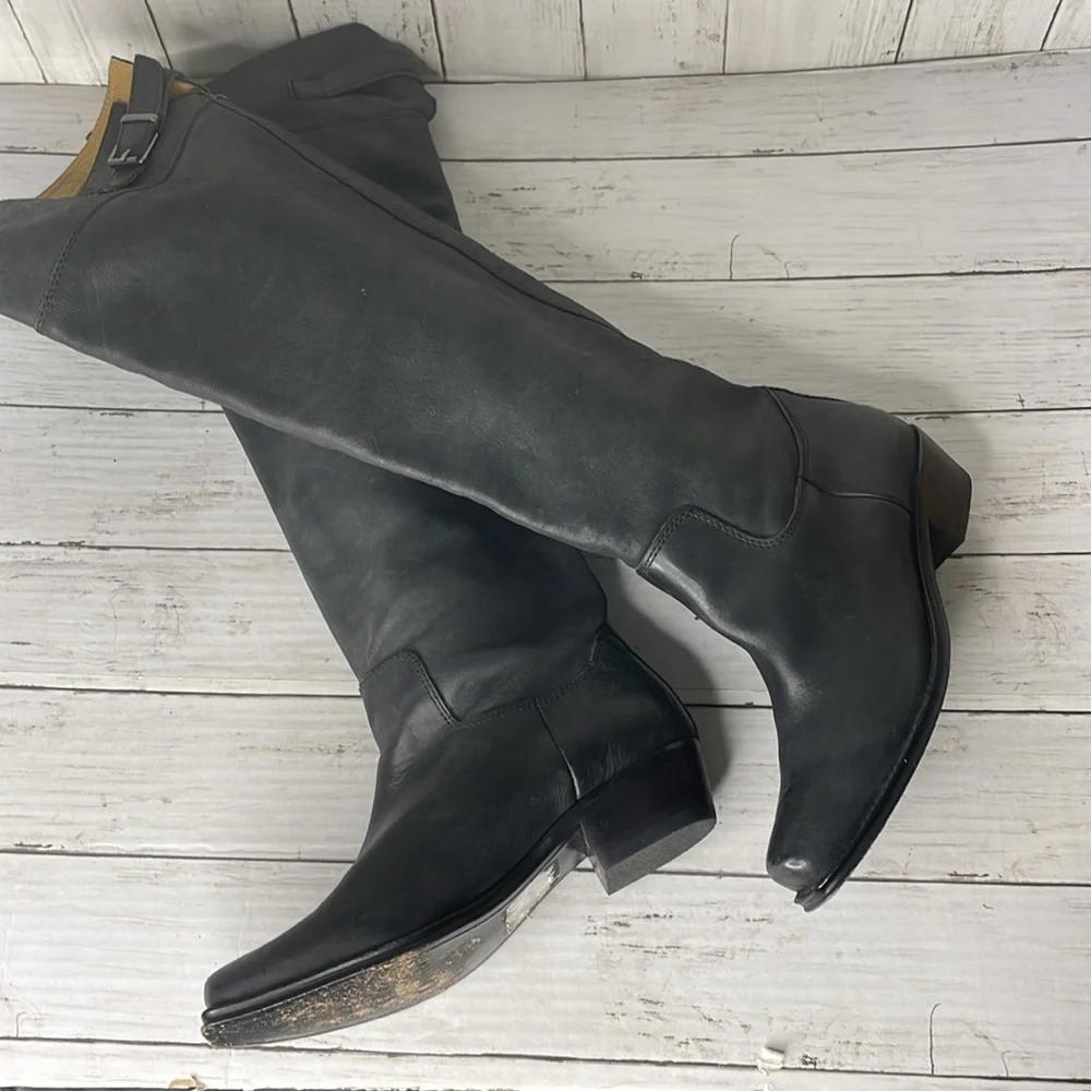 Juicy Couture Black Leather Square Toe Over The Knee Boots
